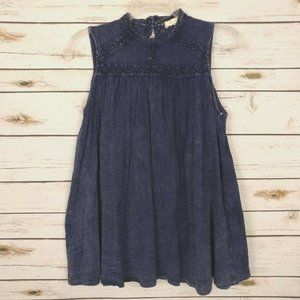 Eri+Ali Flowy Gauze Tunic Top Boho High-Neck